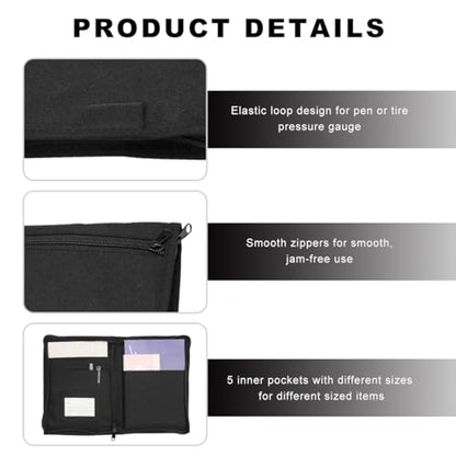 Car Registration Insurance Holder, Multipurpose Glove Box Organizer Car Manual Holder Zippered Case, Vehicle Document Organizer for Essential Gadgets, Driver License, Cards