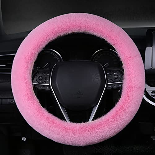 6pcs in 1 Set Fluffy Faux Wool Steering Wheel Cover & Soft Handbrake Cover & Gear Shift Cover & 2pcs Seat Belt Shoulder Pads & Center Console Cover Warm Universal Fit (Pink) - color: Pink