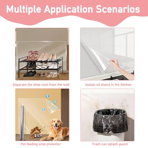Electrostatic Wall Protective Film 15.7x393 Inches, Clear Static Cling Wall Protector No Glue Removable, Oil Proof Waterproof Kitchen Backsplash Cover, for Furniture Doors from Pets Scratches
