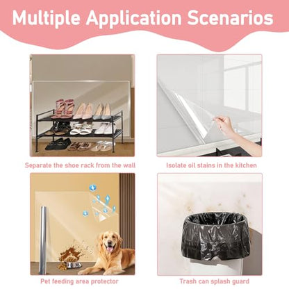 Electrostatic Wall Protective Film 15.7x393 Inches, Clear Static Cling Wall Protector No Glue Removable, Oil Proof Waterproof Kitchen Backsplash Cover, for Furniture Doors from Pets Scratches