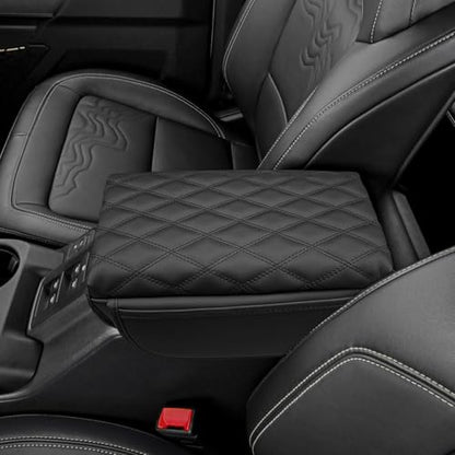 Zxiaochun Center Console Cover Compatible with Ford Bronco 2021 2022 2023 2024 2025 2026 2/4-Door, Armrest Lid Leather Protector Interior Accessories, with Side Pockets - size: Black with Side Pockets