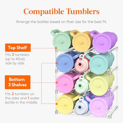 Lifewit Stackable Bottle Storage Organizer, Clear Freestanding Wine Holder for Cabinet, Large Slot Water Bottle Tumbler Cup Organizer for Pantry, Plastic Wine Rack for Fridge Cellar, 4Tier Hold 12 - size: 4 Tier-12 Bottle