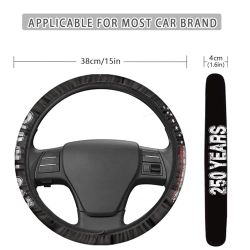 AFPANQZ Auto Steering Wheel Covers Comfort Anti-Slip Safety Stretch-on 14-15 inch, American 250 Years Print Easy Fix Machine Washable Steering Wheel Protection - color: American 250 Years