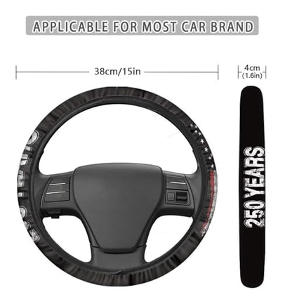 AFPANQZ Auto Steering Wheel Covers Comfort Anti-Slip Safety Stretch-on 14-15 inch, American 250 Years Print Easy Fix Machine Washable Steering Wheel Protection - color: American 250 Years