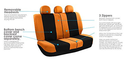 FH Group Light & Breezy Cloth Car Seat Covers, 7 Seater Three Row Set- Airbag & Split Ready -Universal for Cars Trucks and SUVs (Orange/Black) - color: Orange
