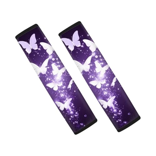 Dolyues Purple Auto Seat Belt Cover with Adjustable Shoulder Strap Pads, Butterfly Print Comfort Soft Seatbelt Cushion for Adult Women Men 2 Pack Full Sets Car Accessories - color: Butterfly Print