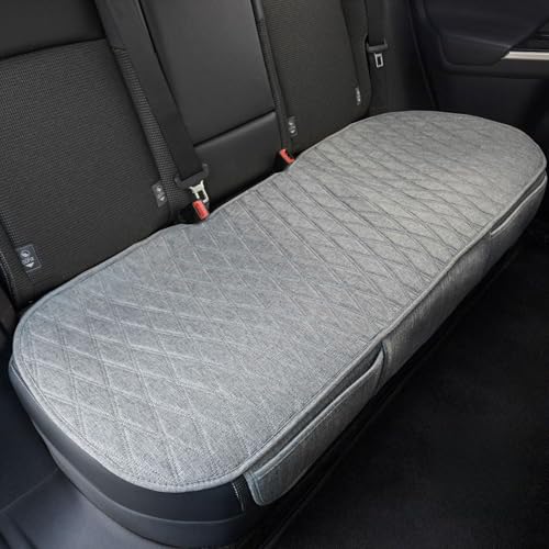 Universal Grey Anti-Slip Rear Car Seat Cover Size M - Faux Linen Bottom Bench Seat Cushion Fits Most of Vehicles Cars Truck SUV Van - Automotive Long Back Seats Protectors with Storage Pocket - color: Rear Size M Grey