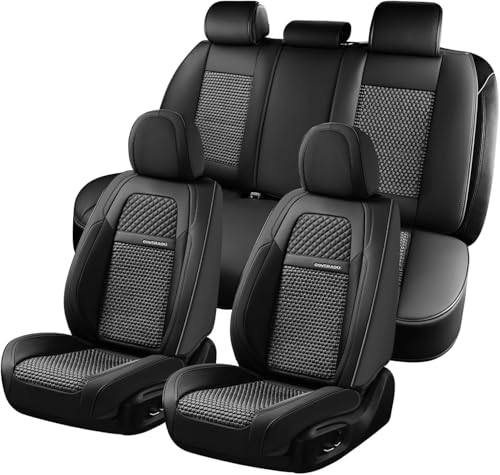 Coverado Car Seat Covers Full Set, Nappa Leather Black Seat Covers for Cars, Waterproof Car Seat Protector, Car Seat Cushion, Front and Rear Seats Universal Fit for Most Vehicles - color: Black, size: FullSet