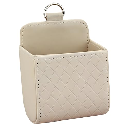 YoRise Car Air Vent Storage Bag, PU Leather Auto Hanging Storage Pouch with Hook, Portable Car Console Organizer, Vehicle Dashboard Organizer Accessories for Key, Cell Phone, Coin, Sunglasses (Beige) - color: Beige