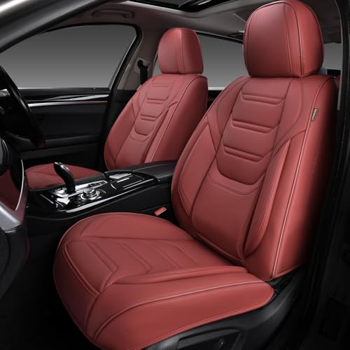 TIEHESYT Leather Seat Covers Front Pair with Lumbar Support, Breathable and Waterproof Car Seat Cover, Universal Seat Covers for Cars, Trucks, SUVs, Sedans, Pickups, Airbag Compatible, Martha Red - color: Martha Red, size: Front Pair Headrestless