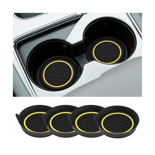 4PCS Car Cup Holder Coasters, Dustproof Non-Slip Vehicle Water Bottle Mat Insert Cushion, Shockproof Auto Interior Drink Cup Holder Decor Pad, Universal Fit (Yellow) - color: Yellow