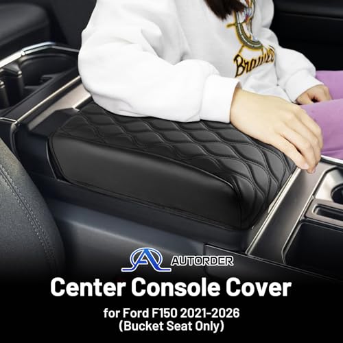 Autorder Center Console Cover for 2021-2026 Ford F150 F-150 Accessories Armrest Cushion Cover Leather Middle Console Pad Anti-Scratch Armrest Pad for Pet(Bucket Seat Only) - size: 2021-2026 Ford F150 with Bucket Seat