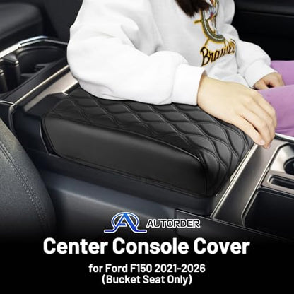Autorder Center Console Cover for 2021-2026 Ford F150 F-150 Accessories Armrest Cushion Cover Leather Middle Console Pad Anti-Scratch Armrest Pad for Pet(Bucket Seat Only) - size: 2021-2026 Ford F150 with Bucket Seat