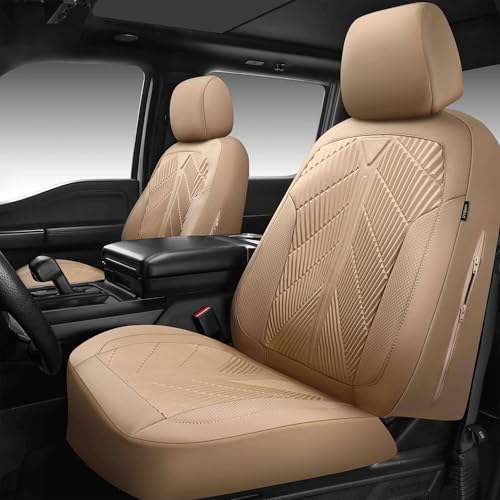 CAR PASS Waterproof Car seat Covers Full Sets Neoprene Wetsuit, All-Weather Non-Slip Durable, Universal Fit for SUV Sedans Trucks Vans Automotive, Armrest Airbag Compatible, 3D Emboss All Beige - color: ALL Beige, size: Full Set