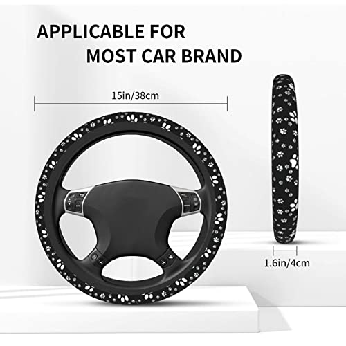 Paw Print Steering Wheel Cover for Women Men with 2 Pcs Car Coasters, Universal 14.5-15 Inch Cute Steering Wheel Covers Non-Slip Car Accessories for Girls - color: paw print