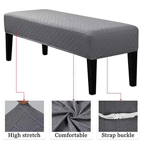 Lebaley Stretch Jacquard Ottoman & Bench Cover Removable Washable Slipcover for 42-54 inch Rectangular Benches, Bar Stools, and Dining Room Chairs (Fits 14-18" Wide),Light Grey - color: Light Gray, size: Regular - Standard