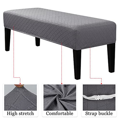 Lebaley Stretch Jacquard Ottoman & Bench Cover Removable Washable Slipcover for 42-54 inch Rectangular Benches, Bar Stools, and Dining Room Chairs (Fits 14-18" Wide),Light Grey - color: Light Gray, size: Regular - Standard