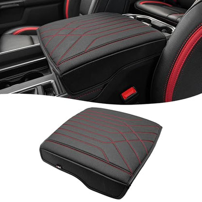 KBH Center Console Armrest Cover for 2019-2026 Dodge Ram 1500 2500 3500 5th Gen, Floor Console Bucket Seat, Arm Rest Cushion Pad Protector, Vinyl Leather, Black-Red Stitches - color: Black-Red Stitch