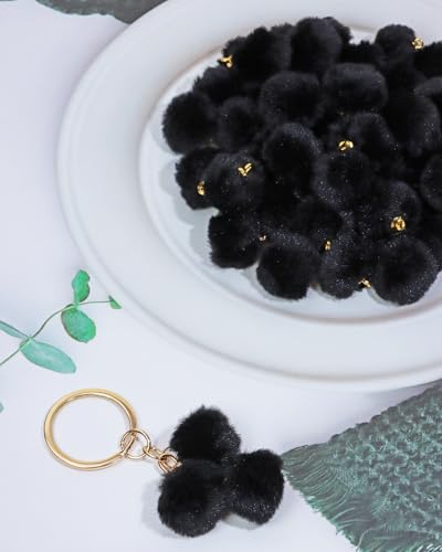 Tupalizy 50PCS Fluffy Pom Poms Charms Soft Fuzzy Faux Fur Puff Ball Pendant for Keychains Bracelets Earrings Jewelry Making Tassels Bags DIY Crafts Party Favors Gifts Accessories - color: Black