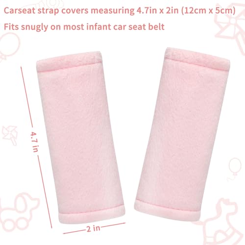 SWESEN Baby Car Seat Belt Covers for Boys and Girls, Carseat Shoulder Padding, Soft Car Seat Neck Cover, Mink Car Seat Straps Shoulder Pads, Solid Colour Stroller Strap Cover for Baby Kids, Pink - color: Pink
