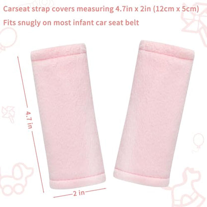 SWESEN Baby Car Seat Belt Covers for Boys and Girls, Carseat Shoulder Padding, Soft Car Seat Neck Cover, Mink Car Seat Straps Shoulder Pads, Solid Colour Stroller Strap Cover for Baby Kids, Pink - color: Pink