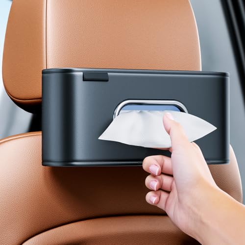 Car Tissue Holder, Large Tissue Box Cover Keep Tidy, Premium PU Leather Backseat Napkin Holder Tissues Dispenser for Car Fits Standard 80-160 Count Tissue Boxes, Black