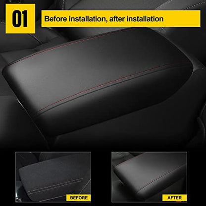 AOMSAZTO Leather Center Console Cover for Honda Civic 2015 2014 2013 2012 Armrest Cover - color: Black-4
