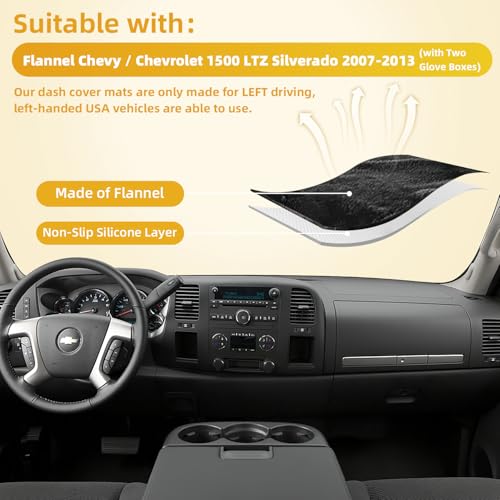 Dashboard Flannel Dash Cover Mat for 2007-2013 Chevy Chevrolet Silverado, Custom Fit Silverado Flannel Dash Cover with Two Glove Boxes Black Trim (Silverado 2007-2013, Black) - size: Flannel Silverado 2007-2013