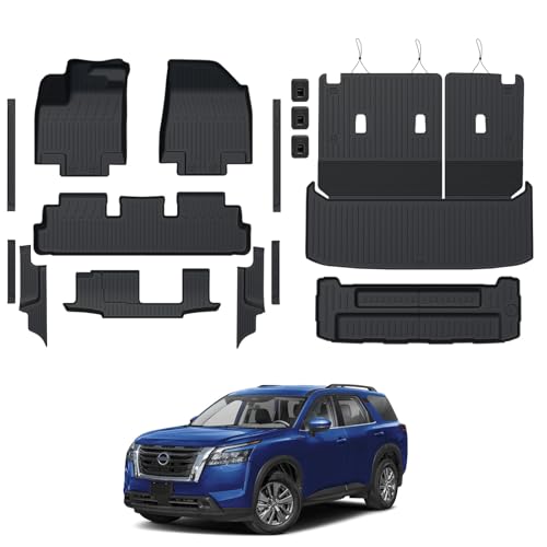 Floor Mats for Nissan Pathfinder 2022-2025 2026, All Weather Floor Mats Trunk Cargo Liner with Backrest Protectors and Door Sill Guards Accessories, Full Coverage Set (Fit 7/8 Seats) - size: For Nissan Pathfinder | 2020-2026