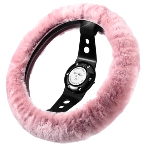 Andalus Brands Luxury Fluffy Car Steering Wheel Covers – Genuine Merino Sheepskin, Soft Fuzzy Car Steering Wheel Cover for Women, Universal 14.5-15" Size, Plush Fur Cute Auto Accessories, Pink - color: Pink