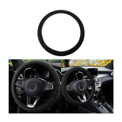 Elastic Stretch Steering Wheel Cover, Universal 15 Inch Automotive Steering Wheel Cover, Microfiber Breathable Ice Silk, Anti-Slip, Odorless, Easy Carry,Warm in Winter and Cool in Summer (Black) - color: Black