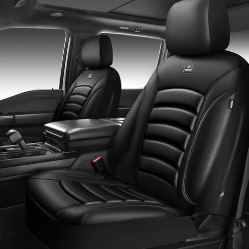 CAR PASS 3D Foam PU Leather Car Seat Covers, Universal Seat Covers Front 2 for Trucks SUV Sedan Automotive Seat Covers Armrest Airbag Compatible Waterproof Comfortable Faux Nappa Leather All Black - color: Black, size: Two Front