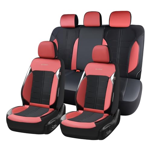 Coverado Seat Cover, Car Seat Cover Full Set, 3D Air Mesh Breathable Seat Protectors Sports Carbon Fiber Design Airbag Compatible Comfort Universal for Most Cars, Van,Trucks, SUV, Black&Wine - color: Black&Wine, size: Full Set