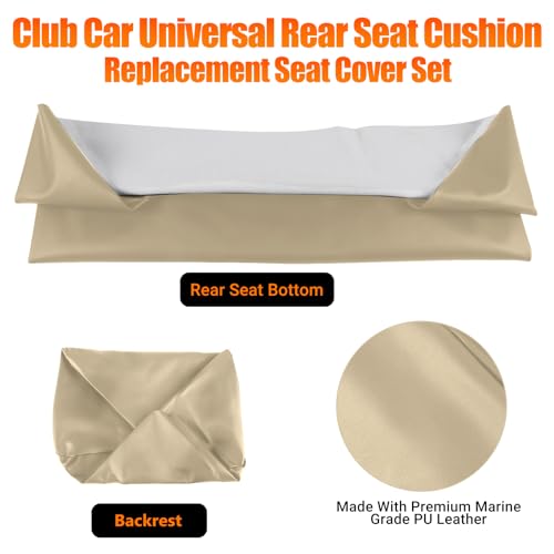 Golf Cart Rear Seat Covers Staple On Replacement for Aftermarket Rear Seat, Beige Leather - color: Beige, size: Aftermarket Rear Seat(Universal Fit)