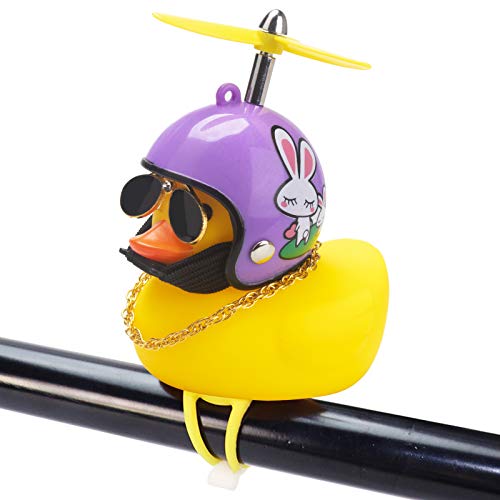 Rubber Duck Toy Car Ornaments Yellow Duck Car Dashboard Decorations Squeeze Duck Bicycle Horns with Propeller Helmet - color: Purple Rabbit-Light