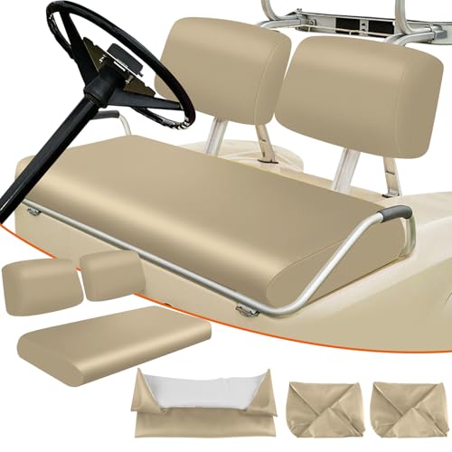 Golf Cart Front Seat Covers Beige Micro Fiber Leather Seat Covers Replacement for Club Car DS 1982-2000, Staple On - color: Beige, size: Club Car DS 1982-2000