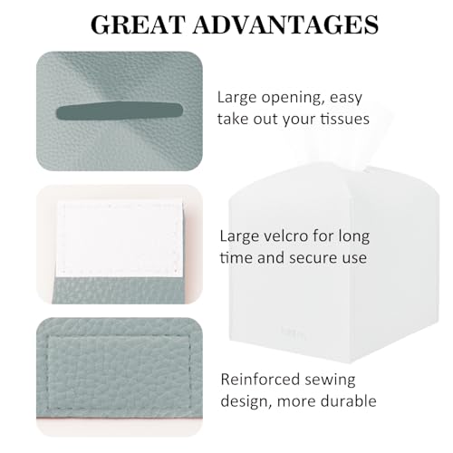 Tissue Box Cover Holder Square Tissue Cube Cover PU Leather Tissue Organizer with Bottom Belt for Bathroom, Tabletop, Car, Night Stands, Office, Home, Kitchen (1, Blue) - color: Blue
