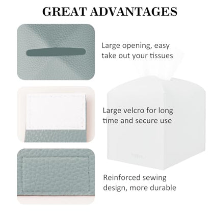 Tissue Box Cover Holder Square Tissue Cube Cover PU Leather Tissue Organizer with Bottom Belt for Bathroom, Tabletop, Car, Night Stands, Office, Home, Kitchen (1, Blue) - color: Blue
