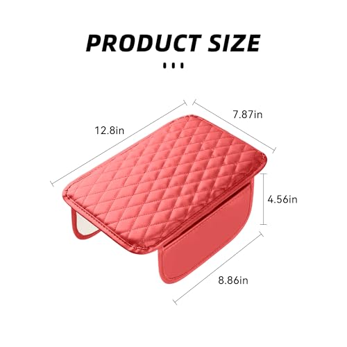 Upgraded Car Middle Center Console Cover with 2 Storage, Universal Microfiber Leather Car Armrest Cover Cushion Universal Vehicle Middle Console Cover, Most Vehicle, SUV, Truck. (Red)