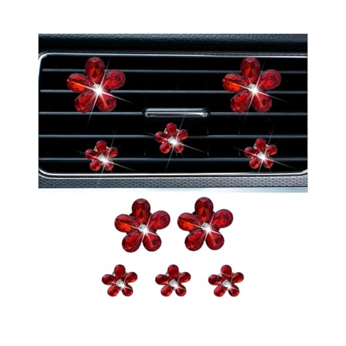 5PCS Bling Daisy Flower Car Air Vent Clips, Sparkling Crystal Rhinestone Vehicle Air Conditioning Outlet Clamp, Automotive Interior Decoration Clip, Universal for SUV RV Truck (Red) - color: Red