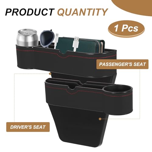 HARFINGTON Car Seat Gap Filler Organizer 10.6 x 7.1 x 2.8 Inch ABS+Leather Universal Car Organizer Storage Box Between Seat and Console(Left) with Cup Holder for Phone Keys, Black - color: Black