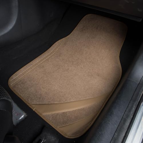 CAR PASS Beige Car Floor Mats, Edge Leather Waterproof Car Mats with Double Stitch Line and Anti-Slip Backing Design, Fit 95% Automotive,SUVS,Sedan,Vans (Pure Beige) - color: Pure Beige