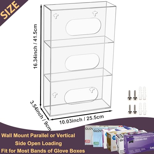 Glove Box Holder Dispenser Acrylic Single Side Loaded Clear Rack Storage Organizer for Medical, Latex - color: Triple