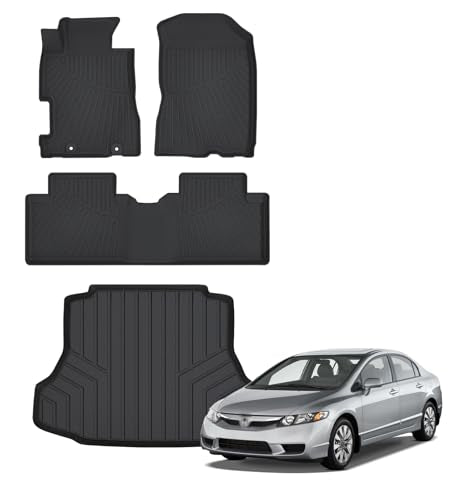 Floor Mats for 2006-2011 Honda Civic Gas Sedan Upgrade Trunk Mat All Weather TPE Floor Liners Fit for 2006-2011 Civic 1st & 2nd Row and Cargo Liner Anti-Slip Full Set Car Mats (Not for Coupe) - size: for 2006-2011 Honda Civic Floor & Trunk Mats