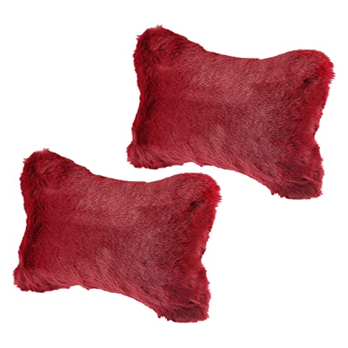 X AUTOHAUX 1 Pair Furry Car Seat Neck Pillows Soft Fluffy Warm Car Headrest Pillows Head Support Car Decor Accessories Red - color: Red
