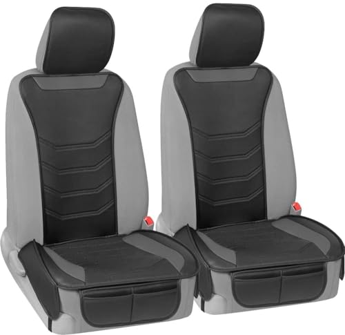 Motor Trend LuxeFit Gray Seat Covers for Cars Trucks Van SUV (2 Pack), Premium Faux Leather, Easy to Install Automotive Seat Covers with Storage Pockets, Fits Most Vehicles - color: Black/Gray