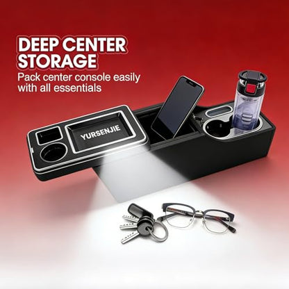 Center Console Between Seats for Trucks, SUVs, Minivans, Middle Van – 20.86"L x 7.06"W x 13.77"H – Floor/Bench Mount Large Storage Box with Locking & Sliding Lid, Dual Cup Holders, Armrest ,No Drill - size: 18 Wheelers Locking Design with Sliding Lid Desi