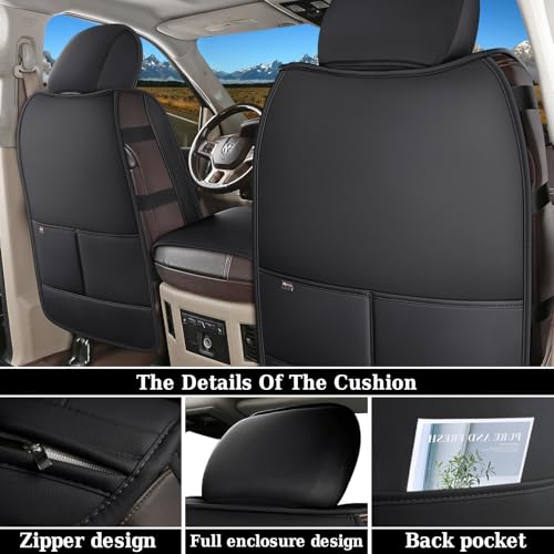 Coverado Dodge Ram Seat Covers Full Set, Waterproof Truck Car Seat Cover Protectors Custom Fit for 2002-2026 Dodge RAM 1500 2500 3500 with Curved Bench(Black&Red line)