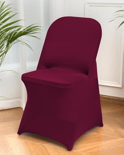 10 Packs Burgundy Spandex Stretch Folding Chair Covers for Wedding Party,Universal Fitted Washable Dining Seat Slipcovers Protector Decoration for Holiday Banquet Birthday Celebration Event - color: Burgundy, size: 10 PCS