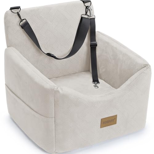 JOEJOY Dog Car Seats for Small Medium Dogs Under 35lbs, Dog Booster Seat with Detachable Washable Cover and Cushion, Memory Foam Pet Car Seat with Safety Belt and Storage Pockets (BGE) - color: Beige, size: Small/Medium